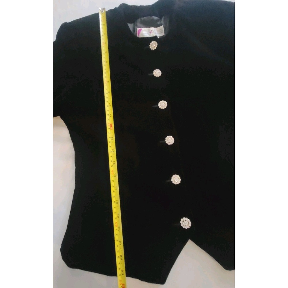 Vintage 80s 90s Chaus Black Velvet Blazer Women Size 6 Rhinestone Buttons Lined - Picture 9 of 10